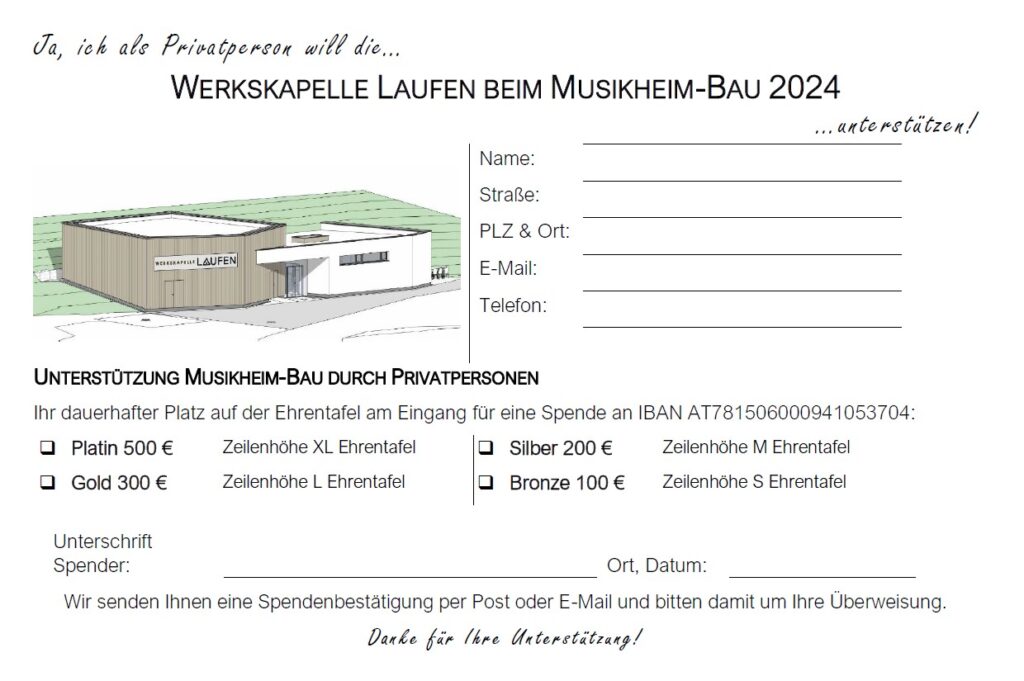 WK Laufen Probenheim Neubau Unterstützung